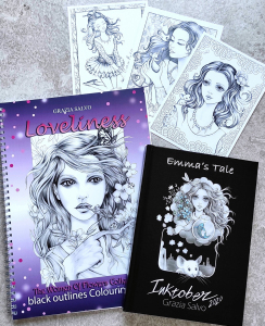 SET: Loveliness + Emma's Tale + 3 ppostcards for coloring