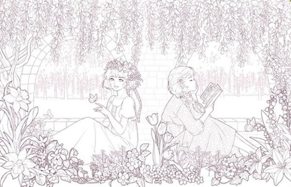 Flower and Girl Coloring Book