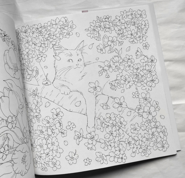 Happy Days with Cats and Flowers Coloring book
